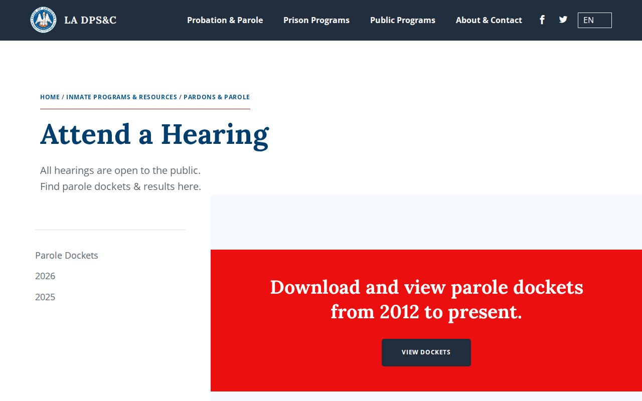Iberia Parish parole hearing docket and post-release supervision records